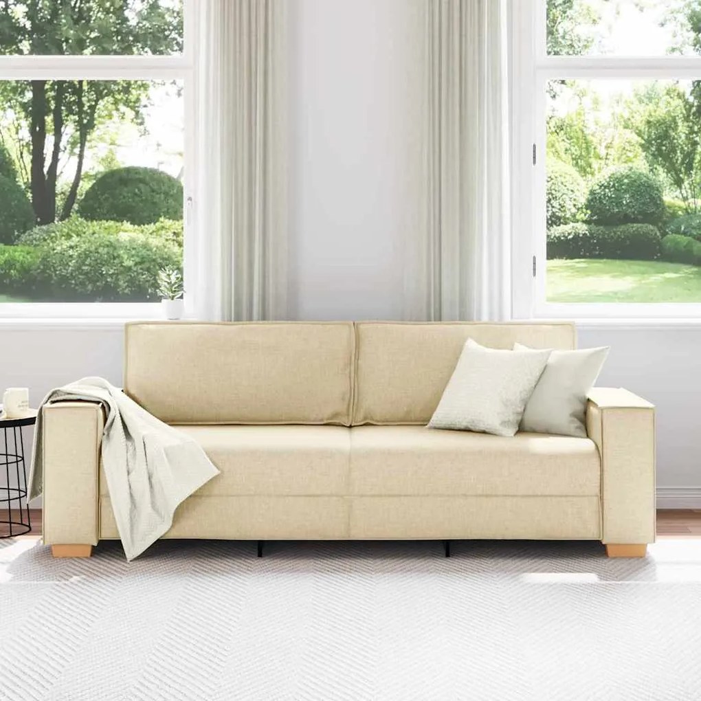 vidaXL 3-Θέσιος καναπές με μαξιλάρι Κρεμ 220 x 78 x 84 εκ. ύφασμα