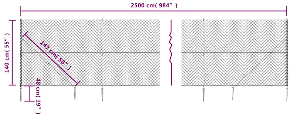vidaXL Συρματόπλεγμα Περίφραξης Ασημί 1,4 x 25 μ. με Καρφωτές Βάσεις
