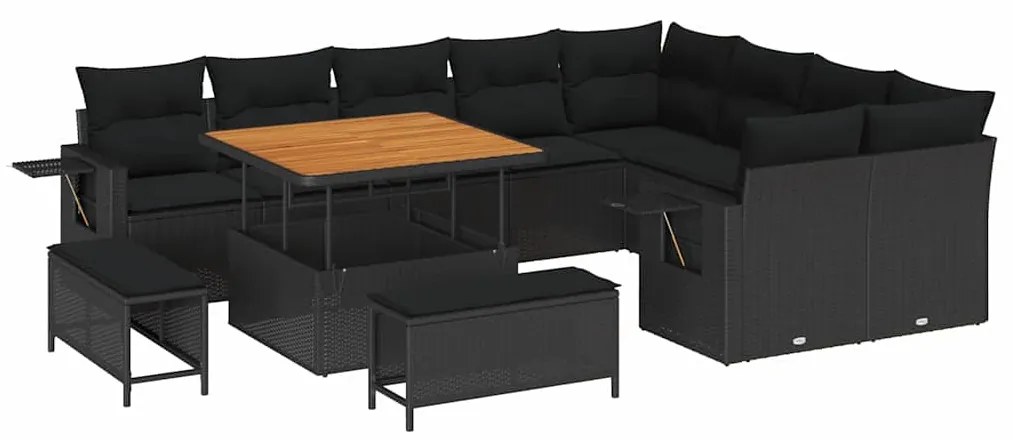 vidaXL Σετ Καναπέ Κήπου με μαξιλάρι 13 pcs Μαύρο συνθετικό ρατάν