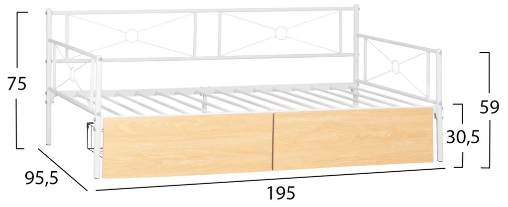 ΚΡΕΒΑΤΙ-ΚΑΝΑΠΕΣ BERNIE HM21121.02 ΛΕΥΚΟ ΜΕΤΑΛΛΟ &amp;amp; SONAMA ΣΥΡΤΑΡΙΑ- ΓΙΑ 190x90εκ. - 9996922 - HM21121.02