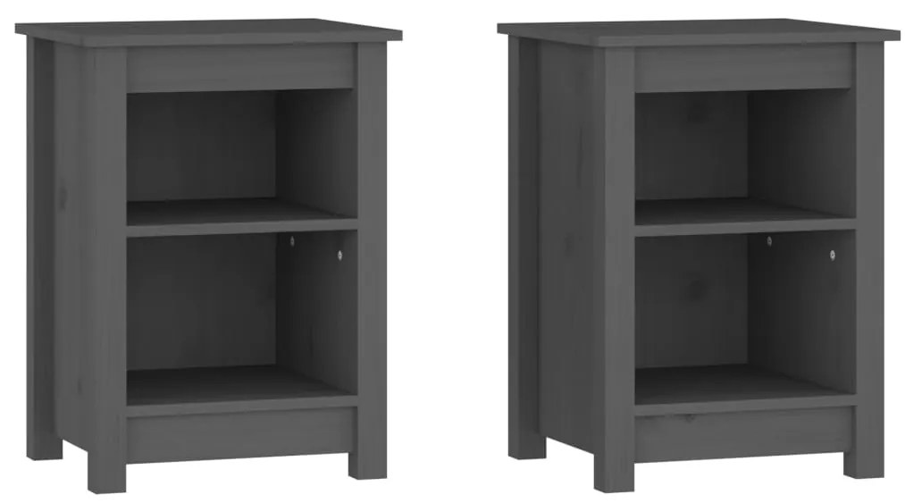 vidaXL Κομοδίνα 2 τεμ. Γκρι 40x35x55 εκ. από Μασίφ Ξύλο Πεύκου