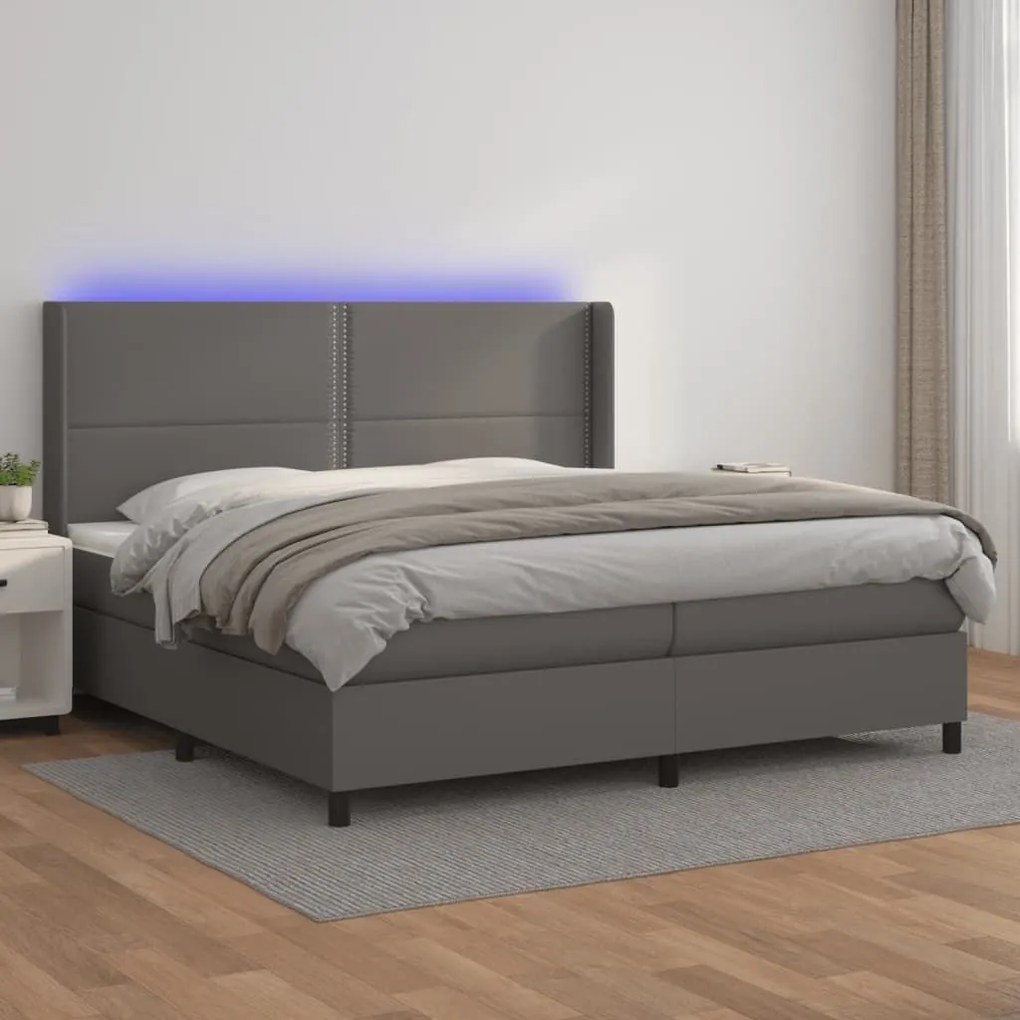 ΚΡΕΒΑΤΙ BOXSPRING ΜΕ ΣΤΡΩΜΑ &amp; LED ΓΚΡΙ 200X200 ΕΚ. ΣΥΝΘ. ΔΕΡΜΑ 3139347