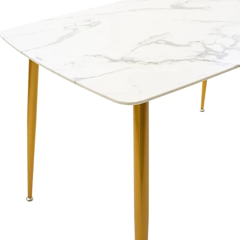 Τραπέζι Paris pakoworld οβάλ γυαλί 8mm σχέδιο μαρμάρου-χρυσό 120x80x75εκ - Γυαλί - 029-000086