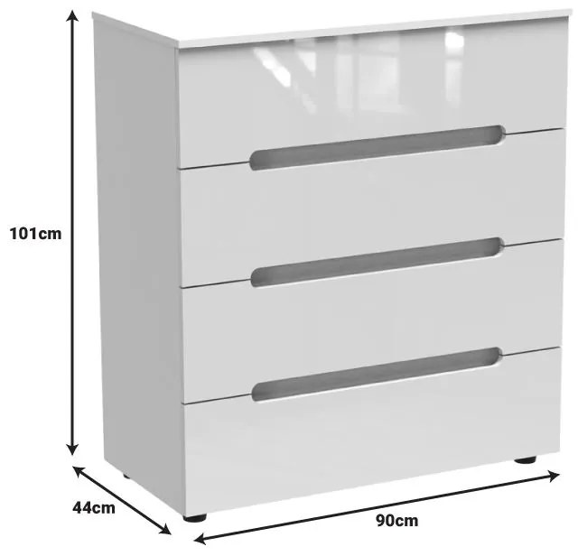 Συρταριέρα Afina mdf-μελαμίνη σε λευκή glossy απόχρωση 90x44x101 εκ. 90x43x101 εκ.