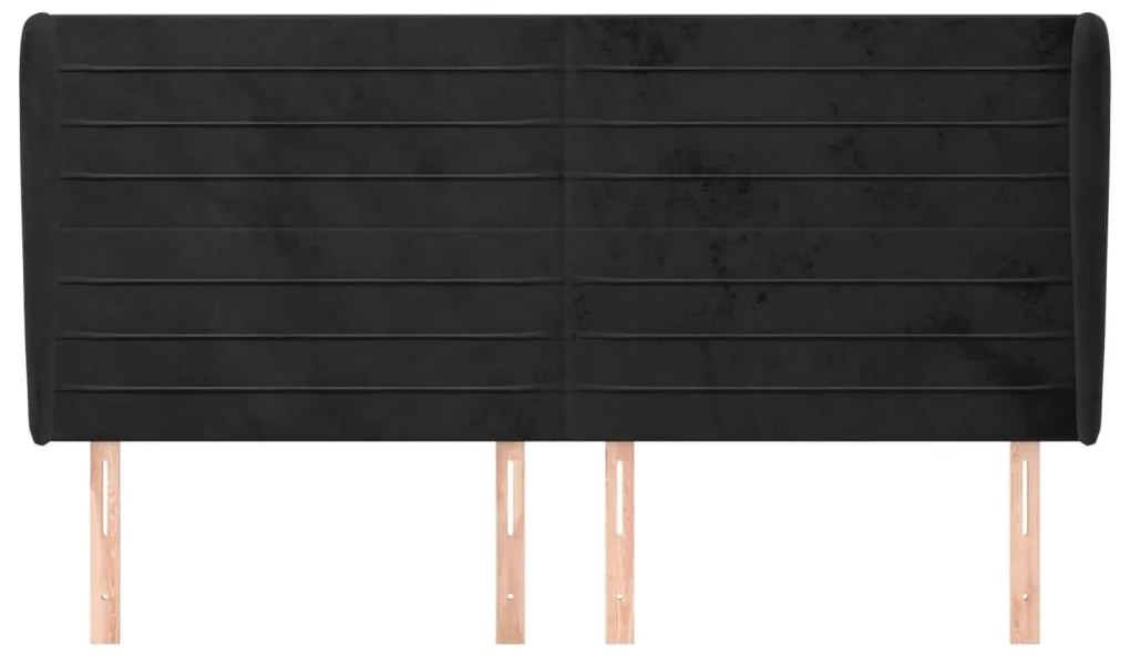 Κεφαλάρι με Πτερύγια Μαύρο 183x23x118/128 εκ. Βελούδινο - Μαύρο