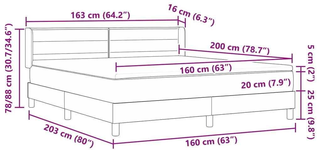 vidaXL Κρεβάτι Box Spring με Στρώμα σε Ανοιχτό Γκρι, 160 x 200 εκ., φτιαγμένο από ύφασμα.
