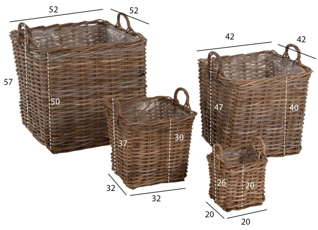 ΣΕΤ ΔΙΑΚΟΣΜΗΤΙΚΑ ΚΑΛΑΘΙΑ KATER  4ΤΜΧ ΑΠΟ KUBU RATTAN ΣΕ ΓΚΡΙ 52x52x50-57Υεκ.