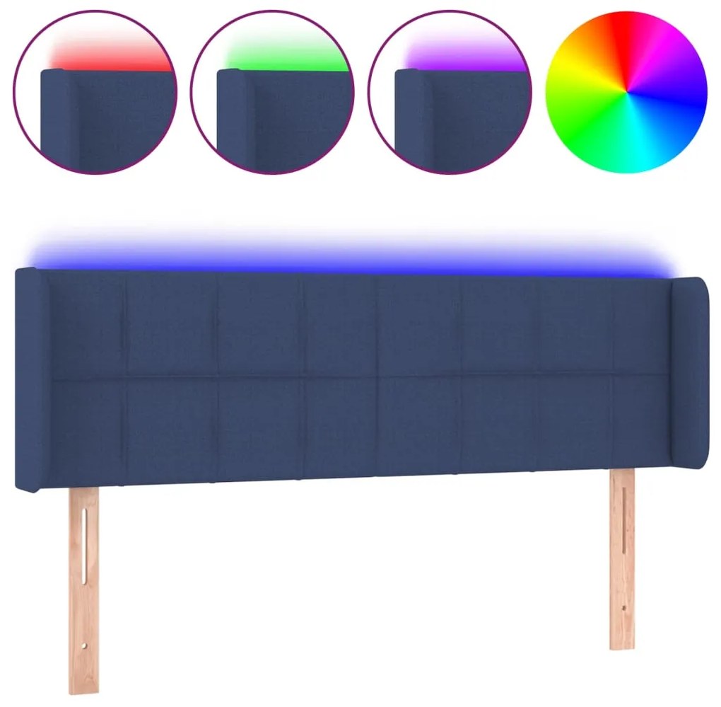 vidaXL Κεφαλάρι Κρεβατιού LED Μπλε 147x16x78/88 εκ. Υφασμάτινο