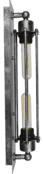 GloboStar REBELL 01567 Vintage Industrial Φωτιστικό Τοίχου Απλίκα Δίφωτο Ασημί Σκουριά Μεταλλικό Πλέγμα Μ9.5 x Π10 x Υ47cm - 01567
