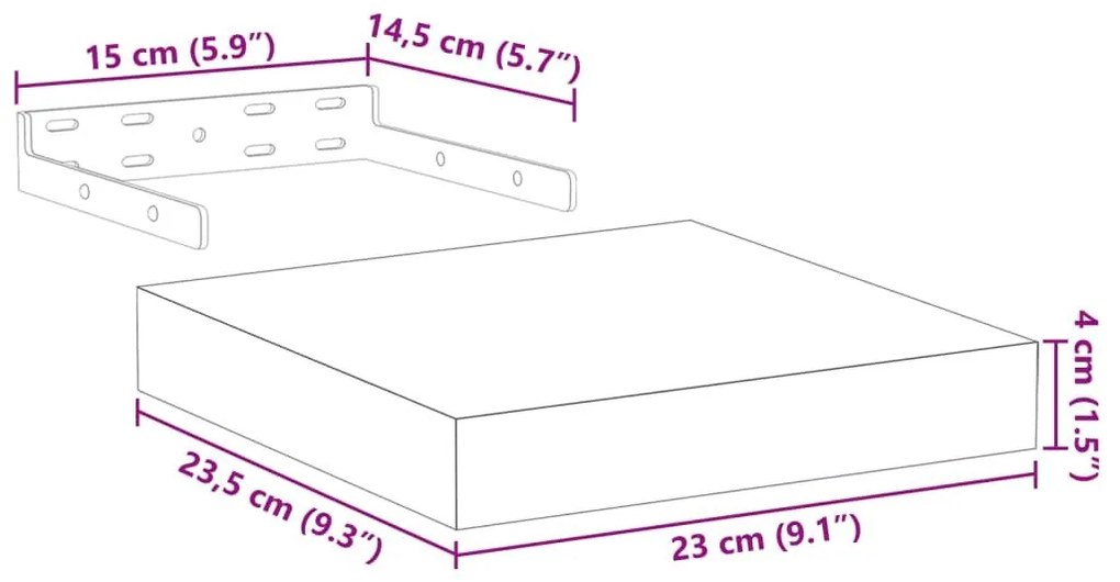 Ράφι Κρεμαστό 23x23,5x4 εκ. Επεξ. Ξύλο - Καφέ