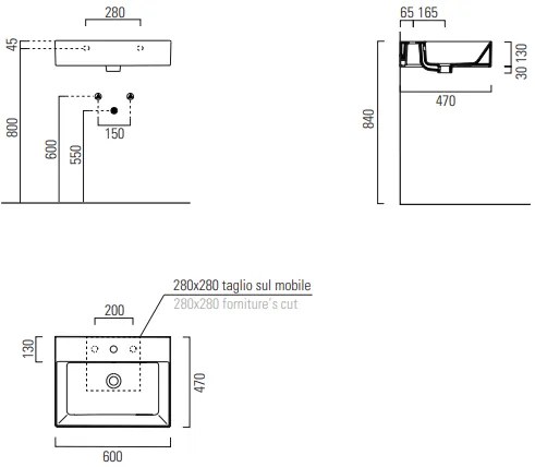 Νιπτήρας Gsi Kube X-60 x 47 x 13