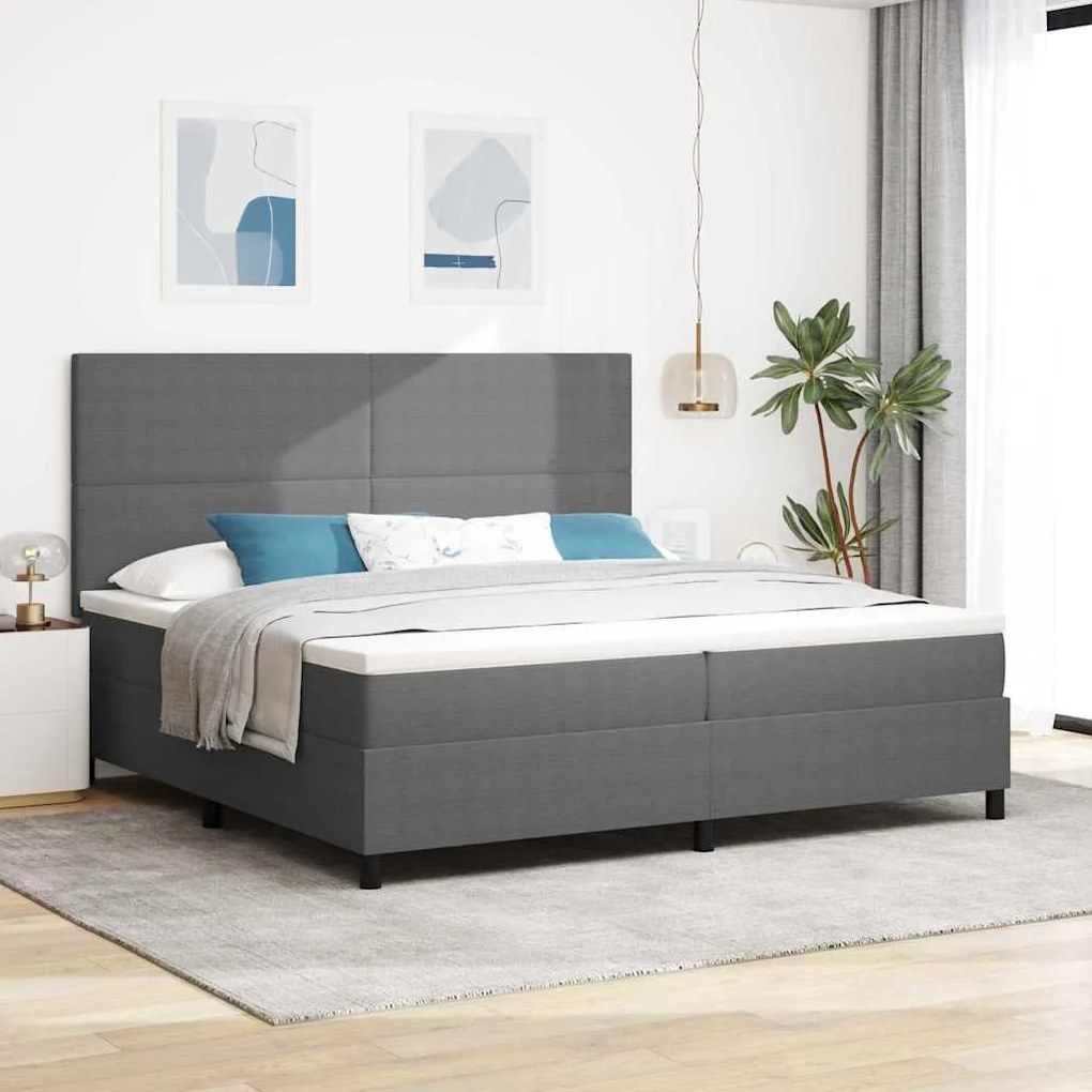 vidaXL Κρεβάτι Box Spring με Στρώμα &amp; LED Φως Γκρι 200x200 εκ. Ύφασμα Σατέν
