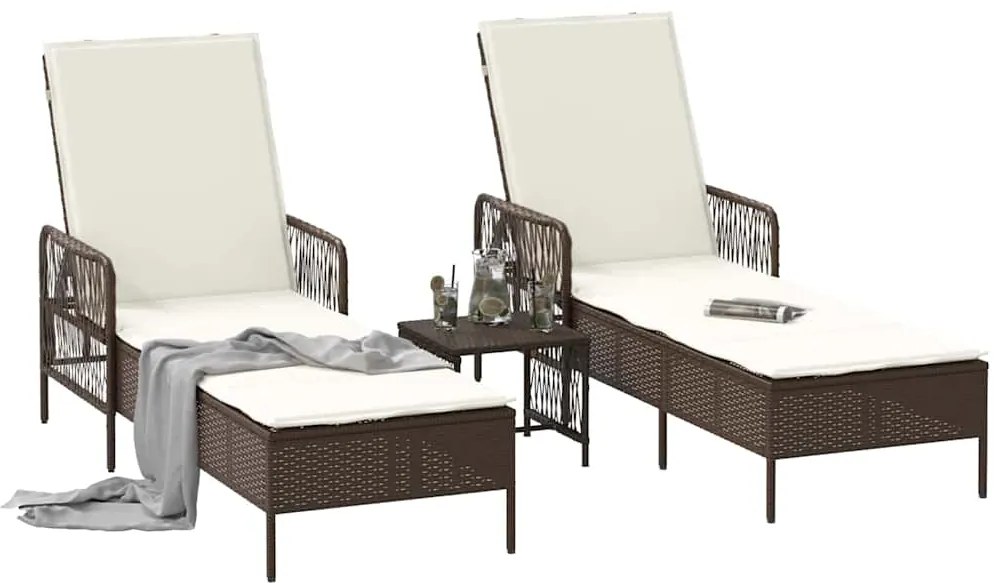 vidaXL Ξαπλώστρα 2-πρόσωπο 2 pcs Καφέ 35 x 35 x 32 εκ. συνθετικό ρατάν
