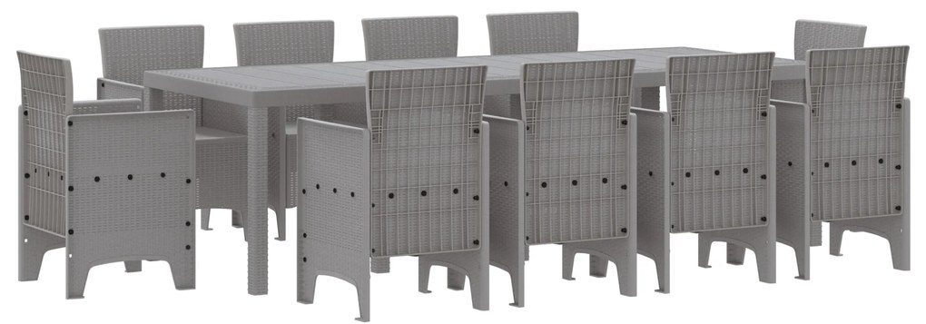 vidaXL Σέτ φαγητού για κήπο 11 pcs Ανοιχτό γκρι Rattan Polt
