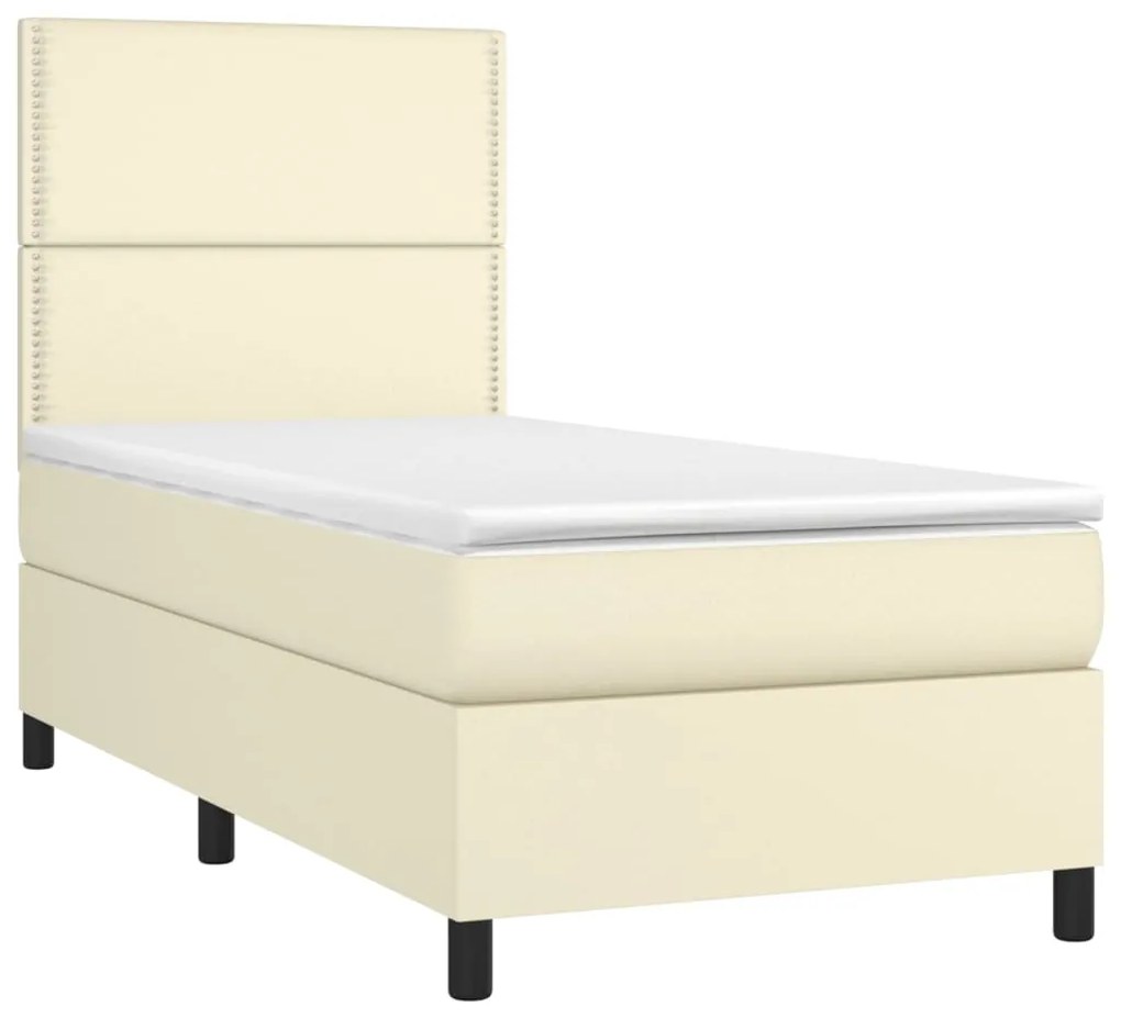 Κρεβάτι Boxspring με Στρώμα &amp; LED Κρεμ 100x200 εκ. Συνθ. Δέρμα - Κρεμ