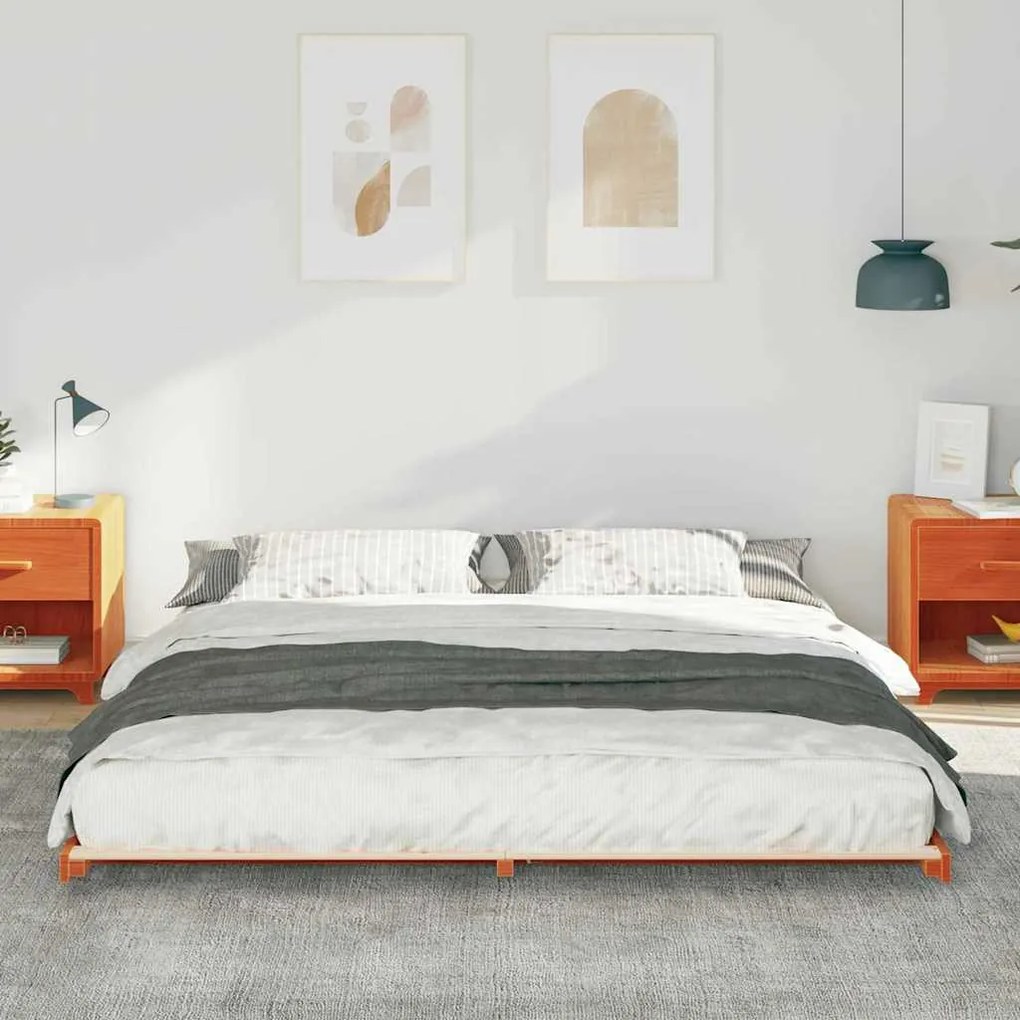 vidaXL Κρεβάτι δαπέδου Καφέ κεριού 180 x 210 cm Μασίφ ξύλο πεύκου