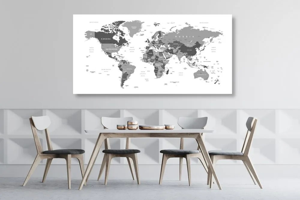 Εικόνα στον παγκόσμιο χάρτη φελλού με ασπρόμαυρη απόχρωση - 100x50  place