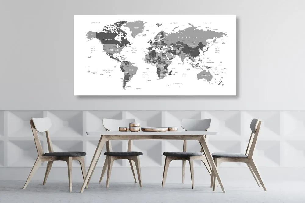 Εικόνα στον παγκόσμιο χάρτη φελλού με ασπρόμαυρη απόχρωση - 120x60  smiley