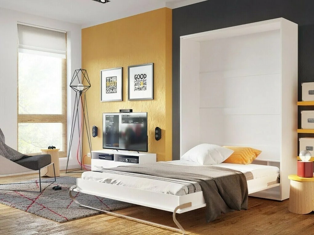 Κρεβάτι - ντουλάπα Concept Pro Lenart AH109 Άσπρο, Μονόκλινο, Άσπρο, 90x200, Πλαστικοποιημένη μοριοσανίδα, Τάβλες για Κρεβάτι, 105x237x217cm
