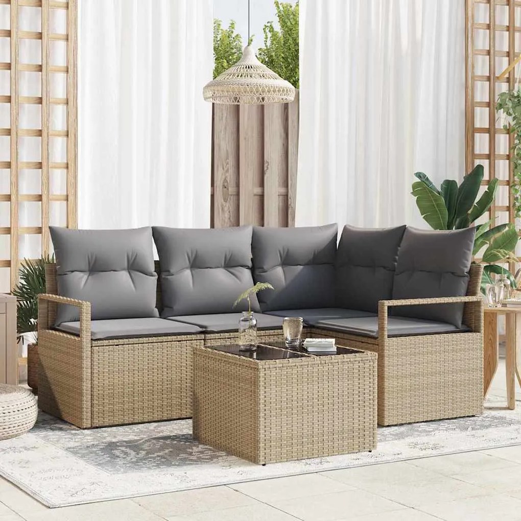 vidaXL Σετ Καναπέ Κήπου 5 pcs Μπεζ Πολυ ράταν