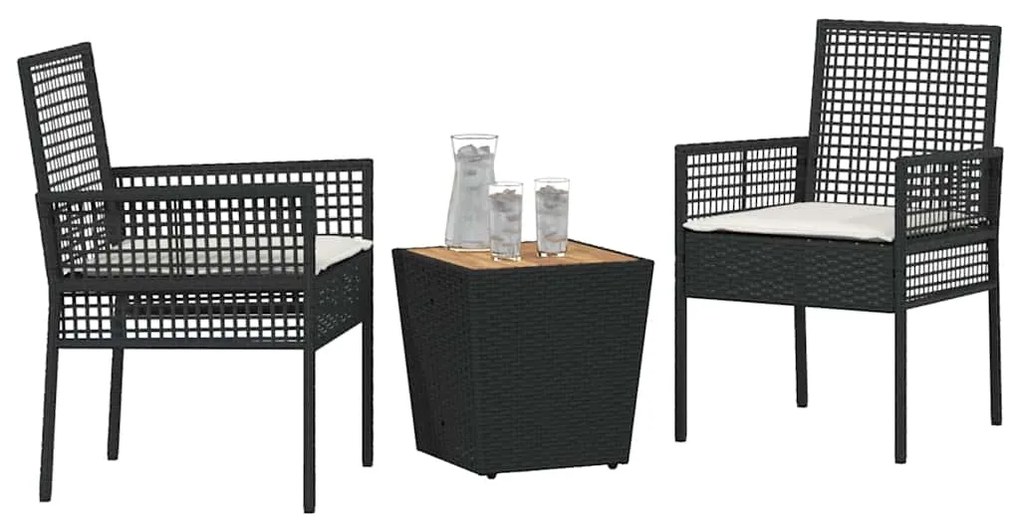 vidaXL Σετ Μπιστρό Κήπου 3 pcs Μαύρο Πολυ ράταν