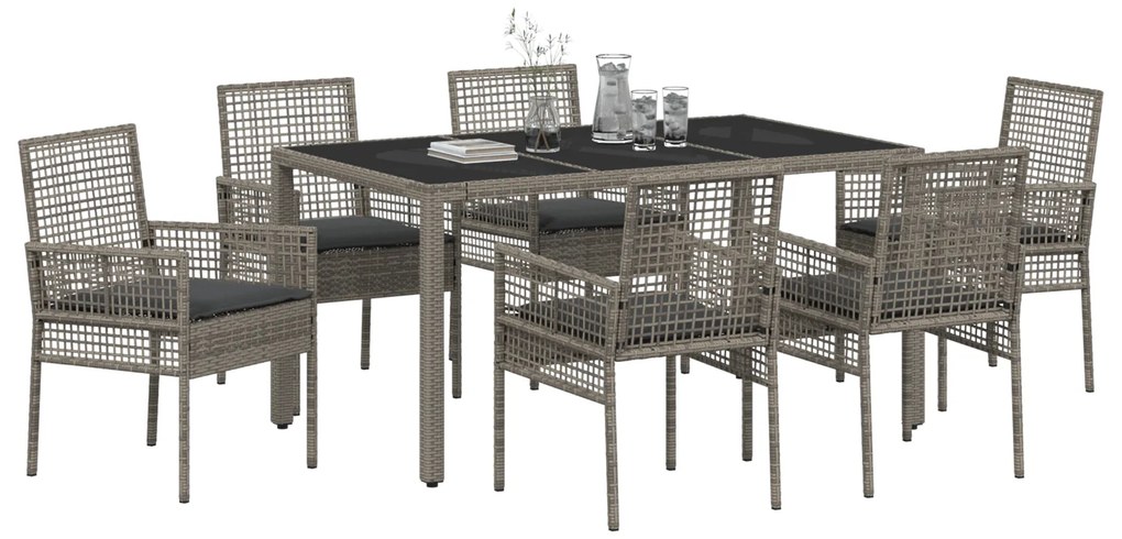 vidaXL Σέτ φαγητού για κήπο 7 pcs Γκρι 150 x 90 x 75 cm