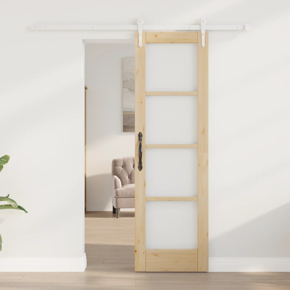 vidaXL Συρόμενη Πόρτα με Σετ Εξαρτημάτων 61x198.5 εκ Μασίφ Ξύλο Πεύκου