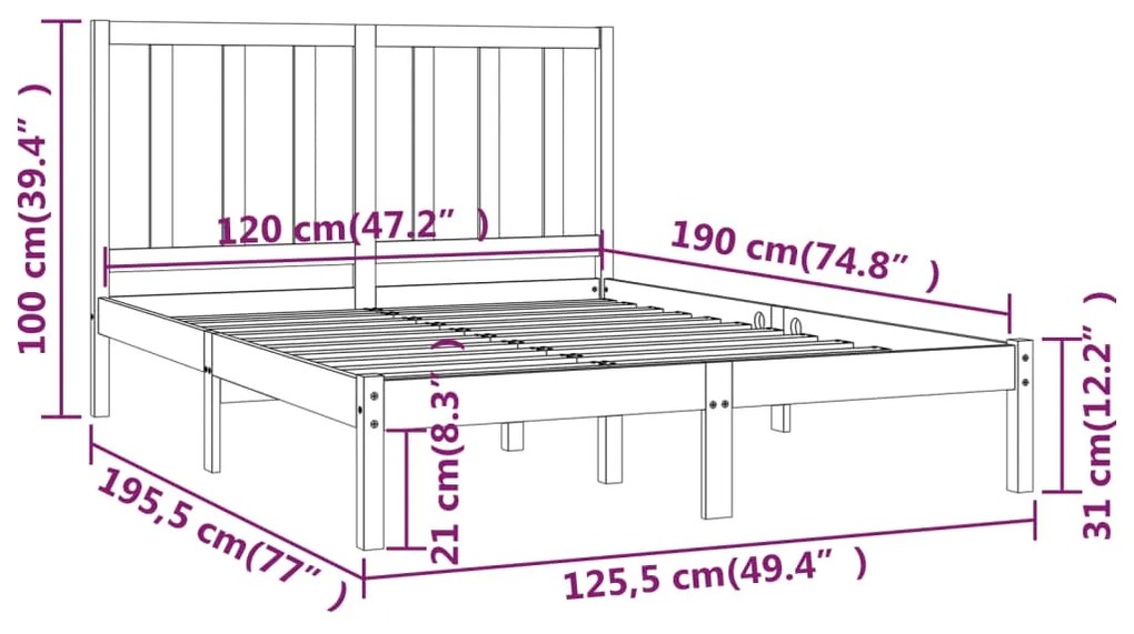 ΠΛΑΙΣΙΟ ΚΡΕΒΑΤΙΟΥ 120X190 ΕΚ ΜΑΣΙΦ ΞΥΛΟ ΠΕΥΚΟΥ 4FT SMALL DOUBLE 3105130