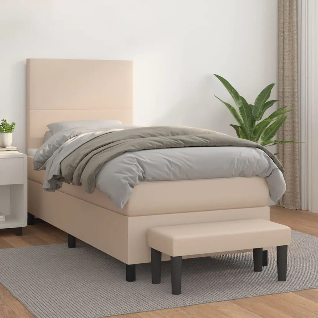 Κρεβάτι Boxspring με Στρώμα Καπουτσίνο 90x190εκ.από Συνθ. Δέρμα - Καφέ