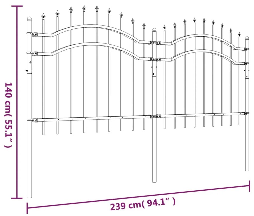 vidaXL Φράχτης με Ακίδες Μαύρος 140 εκ. Ατσάλι Ηλεκτροστ. Βαφή Πούδρας