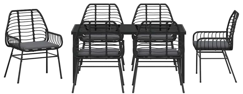 vidaXL Σέτ φαγητού για κήπο 7 pcs Μαύρο συνθετικό ρατάν