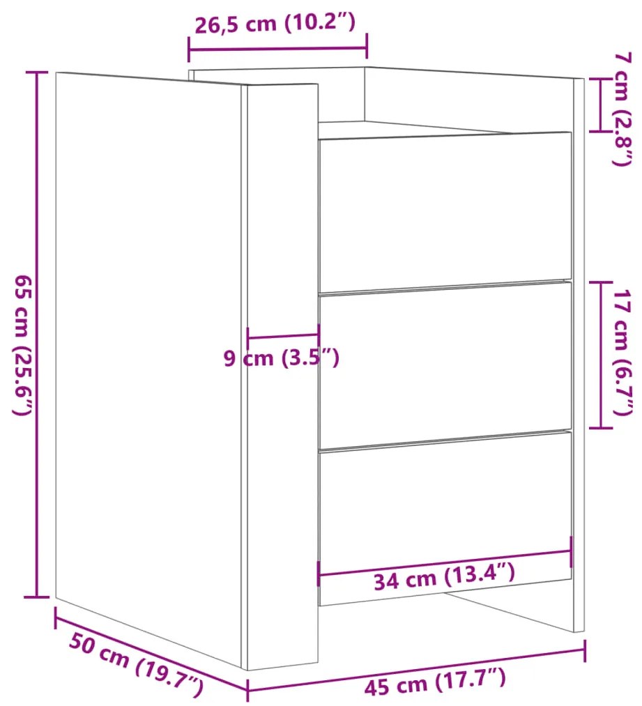 Κομοδίνο Γκρι Σκυροδέματος 45x50x65 εκ. από Επεξεργασμένο Ξύλο - Γκρι