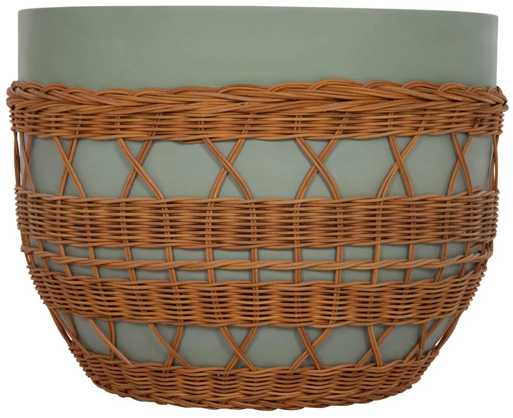 Τραπεζάκι σαλονιού VILHENA Fiber Cement Πράσινο και Rattan Φυσικό Φ56x47Υεκ. 56x56x47 εκ.