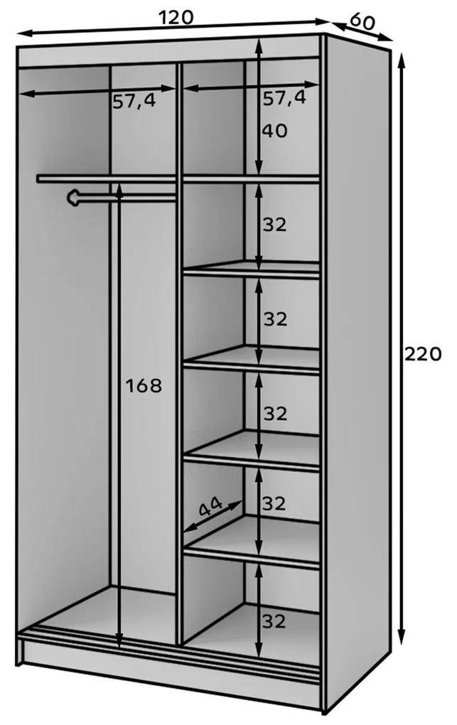 Ντουλάπα Elyria 164, Δρυς, Μαύρο ματ, 220x120x60cm, 80 kg, Πόρτες ντουλάπας: Ολίσθηση | Epipla1.gr