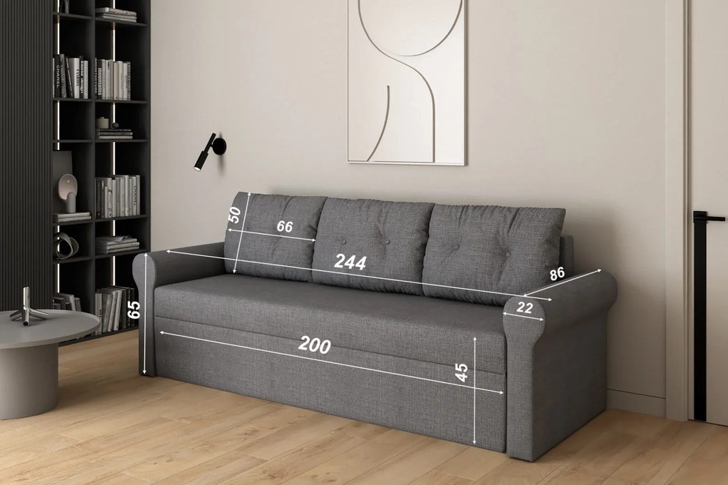 Τριθέσιος Καναπές Κρεβάτι BRISTOL GREY 244x86