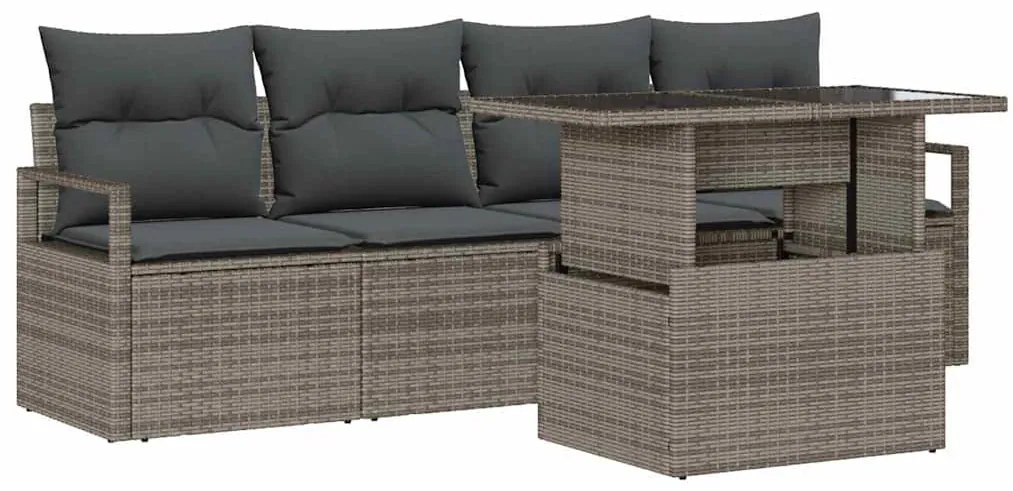 vidaXL Σετ Καναπέ Κήπου με αποθήκευση 5 pcs Γκρι Πολυ ράταν