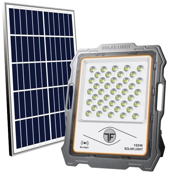 Ηλιακός Προβολέας LED 100W 6000K IP65 Με Αισθητήρα Κίνησης-Φωτός Ανθρακί 6629 Spotlight-6629-Γκρι 6629