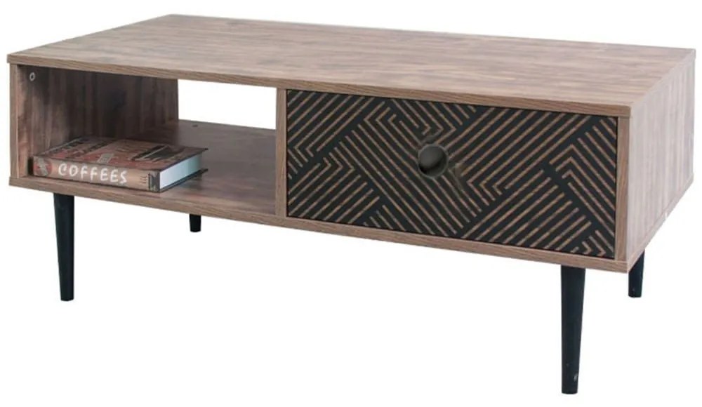 Τραπεζάκι Σαλονιού Home 100x50x42.5cm Black Grey Oak 271-00-023 Melamine, Metal