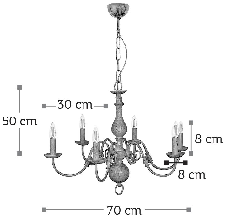Κρεμαστό φωτιστικό από μέταλλο σε λευκή πατίνα 6XE14 D:70cm (5311-6) - 5311-6-in