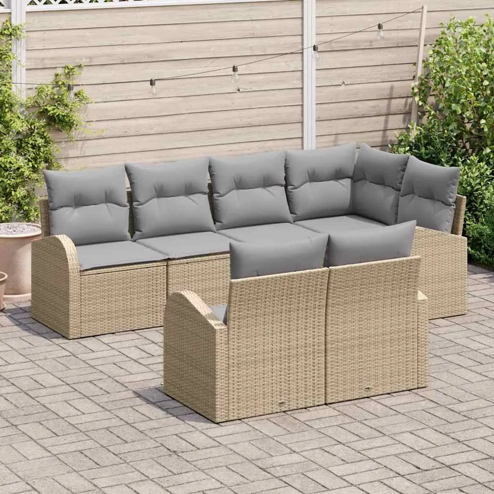 vidaXL Σετ Καναπέ Κήπου με μαξιλάρι 7 pcs Μπεζ Πολυ ράταν