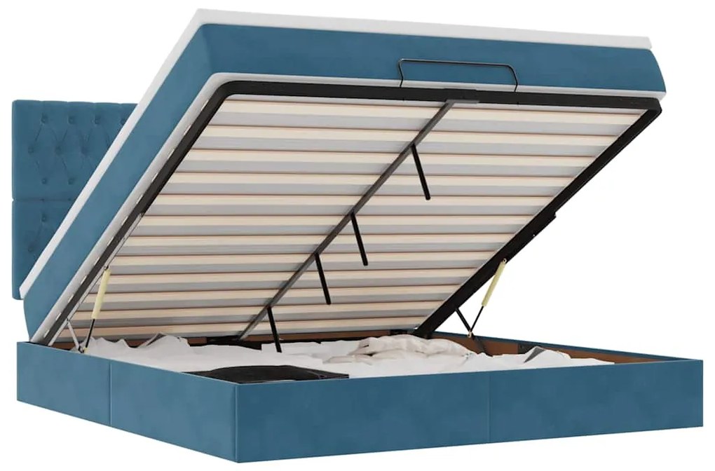 vidaXL Οθωμανικό κρεβάτι με στρώματα & LEDs Σκούρο μπλε Βελούδο