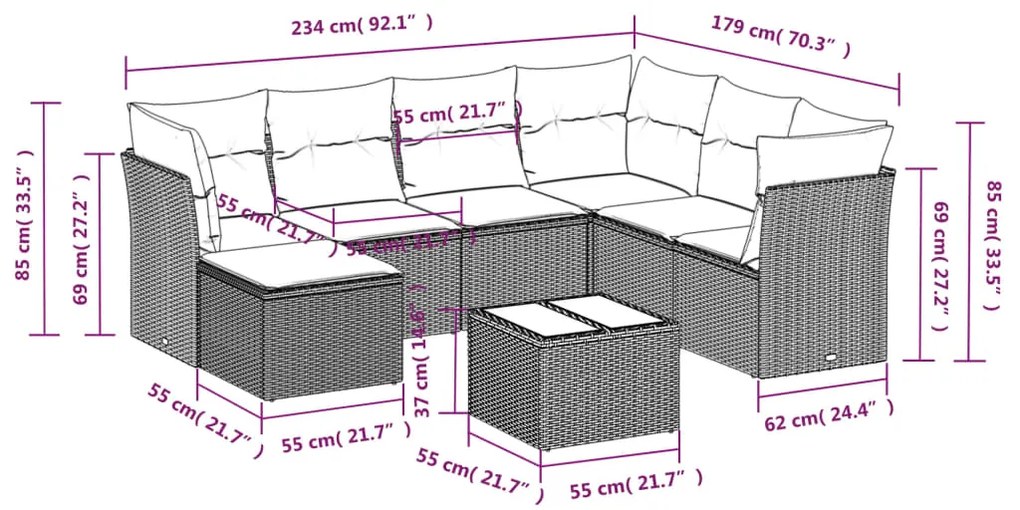 vidaXL Σαλόνι Κήπου 8 Τεμαχίων Μαύρο από Συνθετικό Ρατάν με Μαξιλάρια