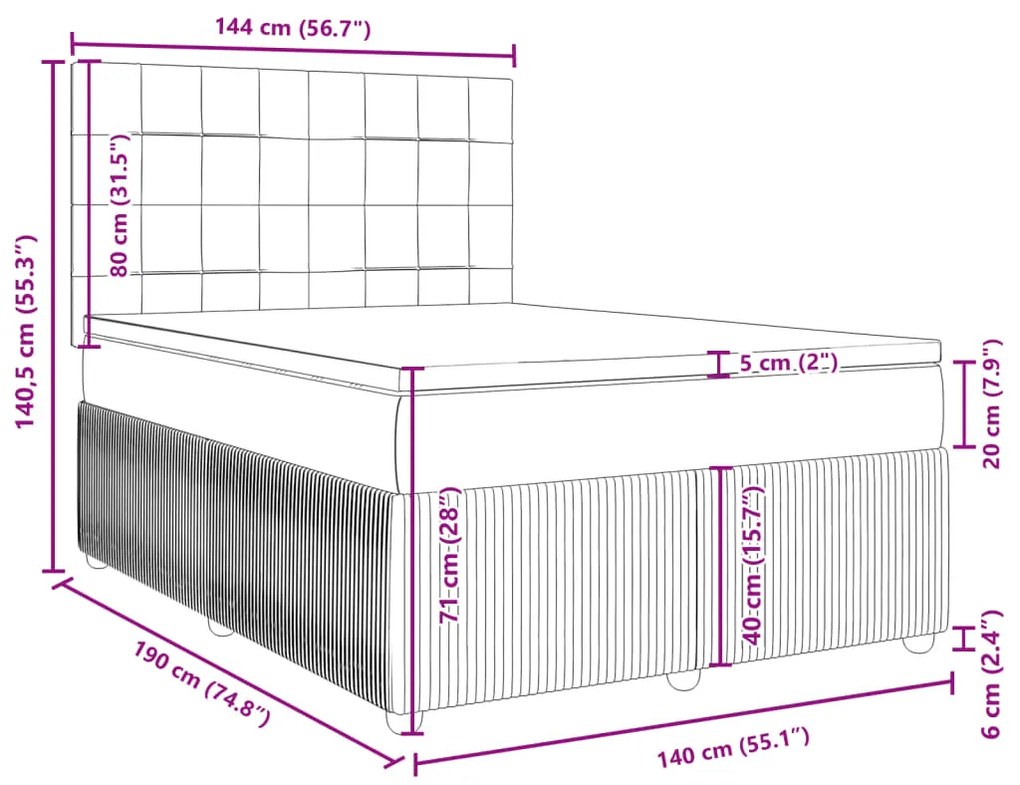 Κρεβάτι Boxspring με Στρώμα Κρεμ 140x190 εκ. Υφασμάτινο - Κρεμ