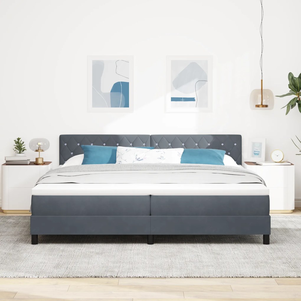 vidaXL Κρεβάτι Box Spring με Στρώμα Σκούρο Γκρι 200x200 εκ. Βελούδο