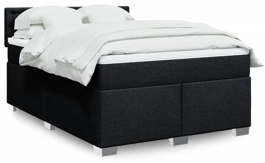 vidaXL Κρεβάτι Boxspring με Στρώμα Μαύρο 140x190 εκ. Υφασμάτινο