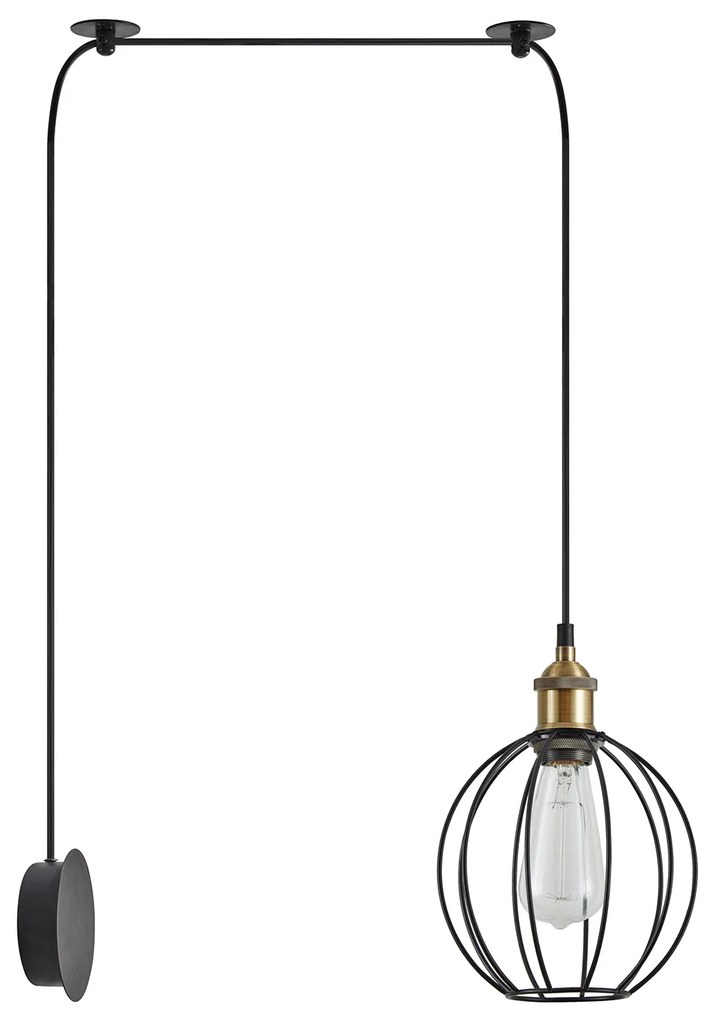 SE21-BR-10-BL1W-GR2 MAGNUM Bronze Metal Wall Lamp with Black Fabric Cable and Metal Grid+