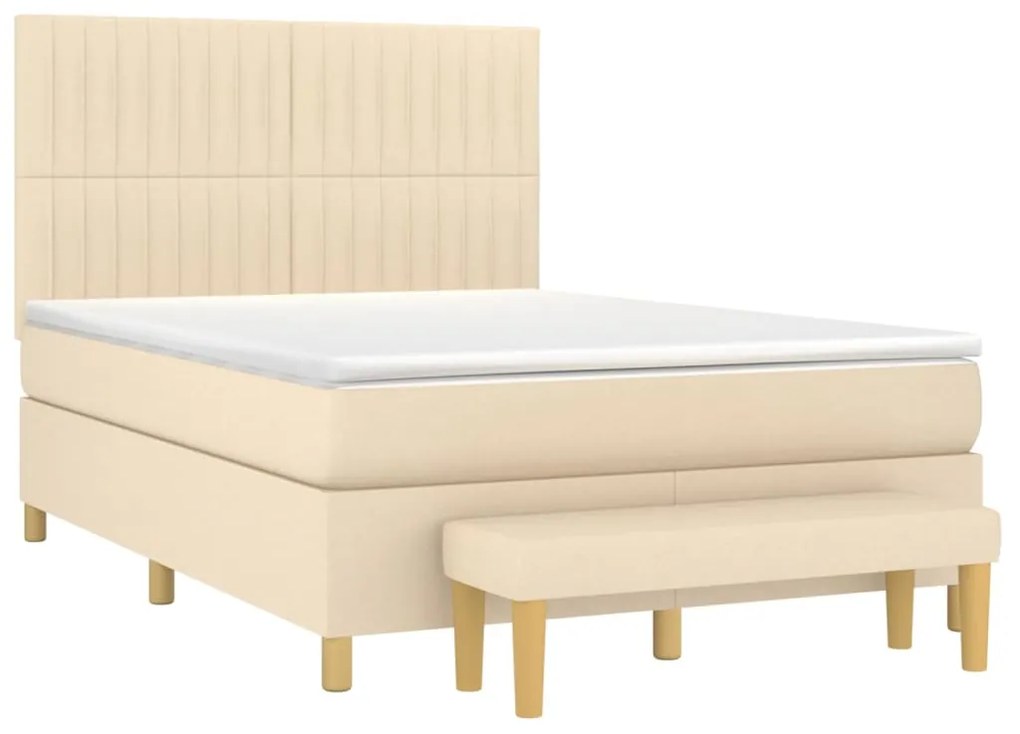 Κρεβάτι Boxspring με Στρώμα Κρεμ 140x200 εκ. Υφασμάτινο - Κρεμ