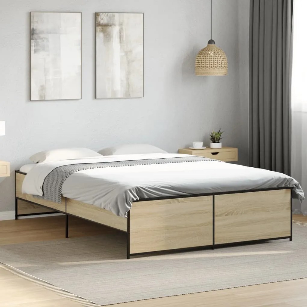 vidaXL Πλαίσιο Κρεβατιού Sonoma Δρυς 120x190 εκ. Επεξ. Ξύλο &amp; Μέταλλο