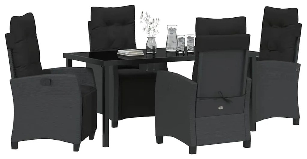 vidaXL Σέτ φαγητού για κήπο με μαξιλάρι 5 pcs Μαύρο συνθετικό ρατάν
