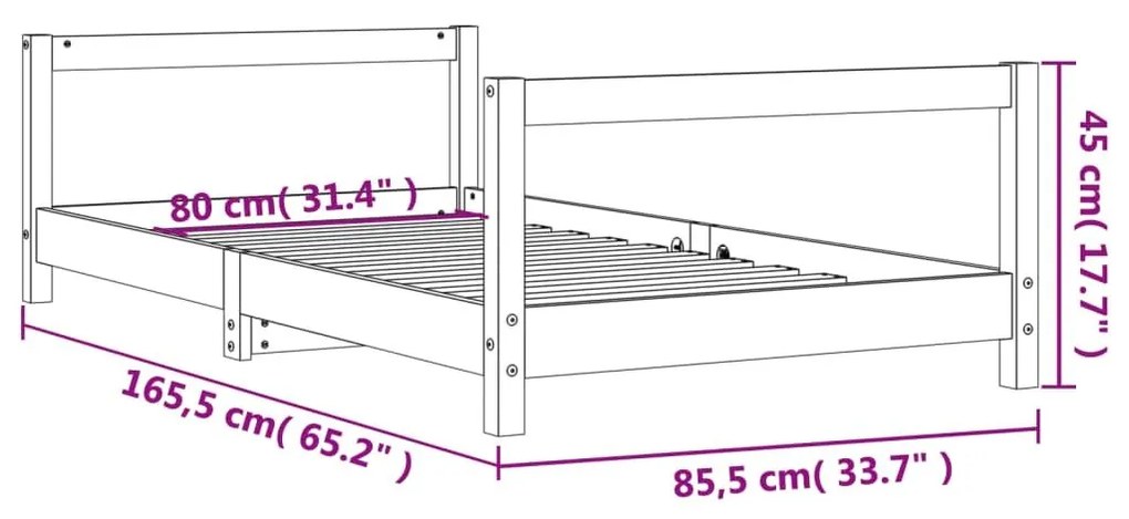 Πλαίσιο Παιδικού Κρεβατιού 80 x 160 εκ. από Μασίφ Ξύλο Πεύκου - Καφέ